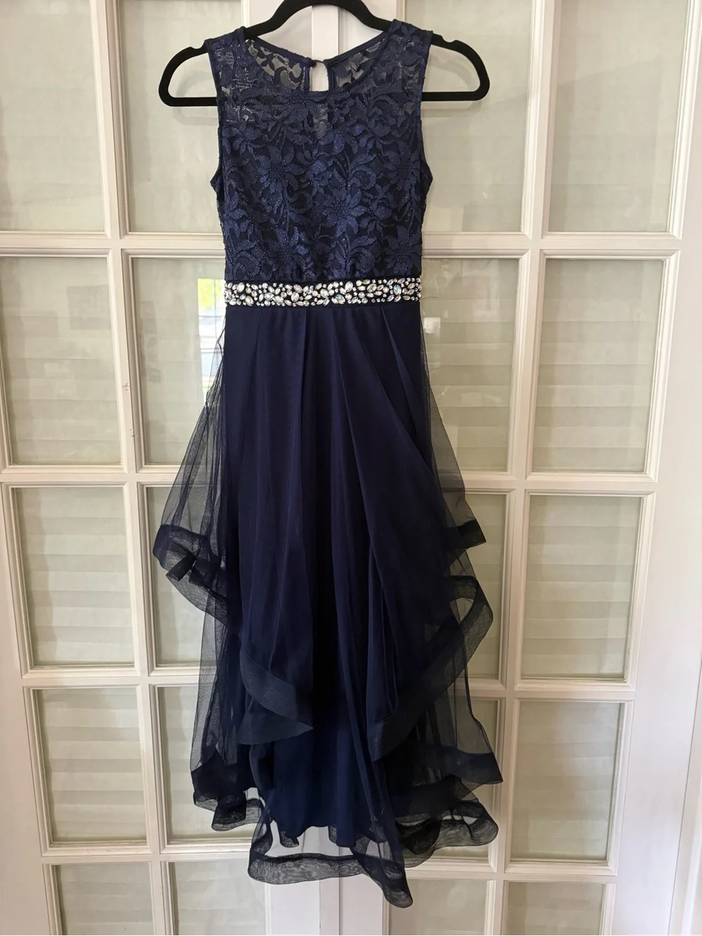Speechless Navy Lace & Tulle Dress with Jeweled Waistband
